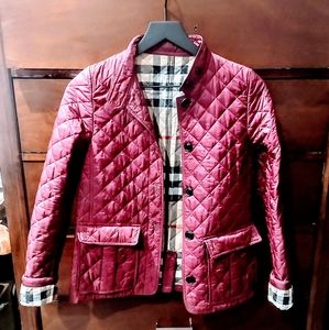 🆓📦AUTHENTIC BURBERRY KIDS BURGUNDY PLAID JACKET SIZE 14 Y